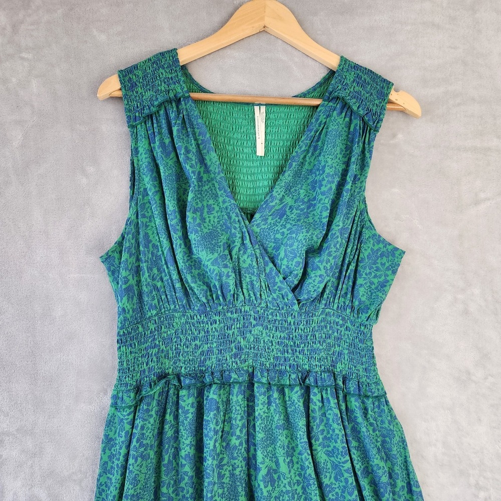 by Anthroplogie Dress Womens Size Medium Smocked Ruffle Tiered Maxi Pockets Blue - Picture 3 of 10